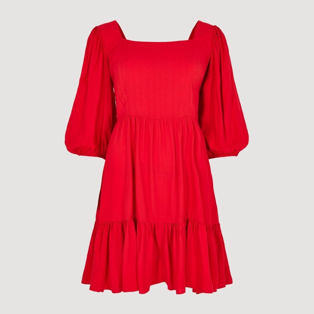Dress To Brazil Red Puff Sleeve Poplin Cotton Mini Dress—Small (4-6)